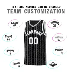 Black Gray Pinstripe Retro Sets Uniform Basketball Jersey 4