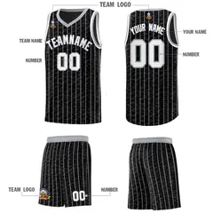 Black Gray Pinstripe Retro Sets Uniform Basketball Jersey 5