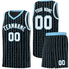 Black Gray Pinstripe Retro Sets Uniform Basketball Jersey 1