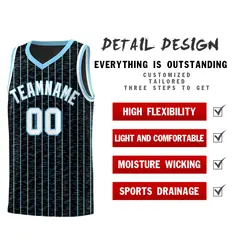 Black Gray Pinstripe Retro Sets Uniform Basketball Jersey 2