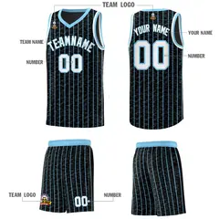 Black Gray Pinstripe Retro Sets Uniform Basketball Jersey 5