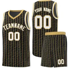 Black Gray Pinstripe Retro Sets Uniform Basketball Jersey 1