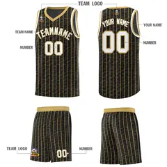 Black Gray Pinstripe Retro Sets Uniform Basketball Jersey 5