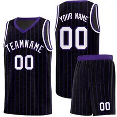 Black Gray Pinstripe Retro Sets Uniform Basketball Jersey 1