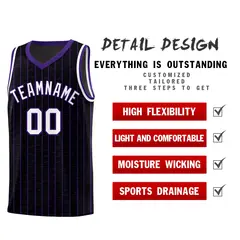 Black Gray Pinstripe Retro Sets Uniform Basketball Jersey 2