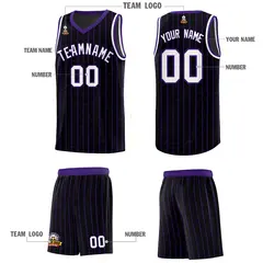 Black Gray Pinstripe Retro Sets Uniform Basketball Jersey 5