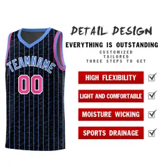 Black Gray Pinstripe Retro Sets Uniform Basketball Jersey 2