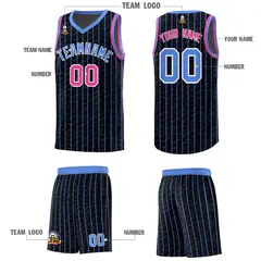 Black Gray Pinstripe Retro Sets Uniform Basketball Jersey 5