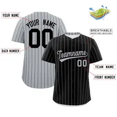 Black Gray Pinstripe Two-Tone Authentic Baseball Jersey 2
