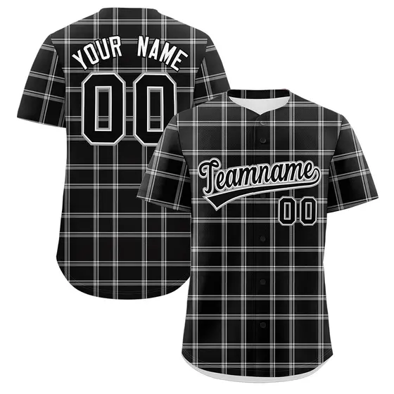 Black Gray Plaid Authentic Baseball Jersey