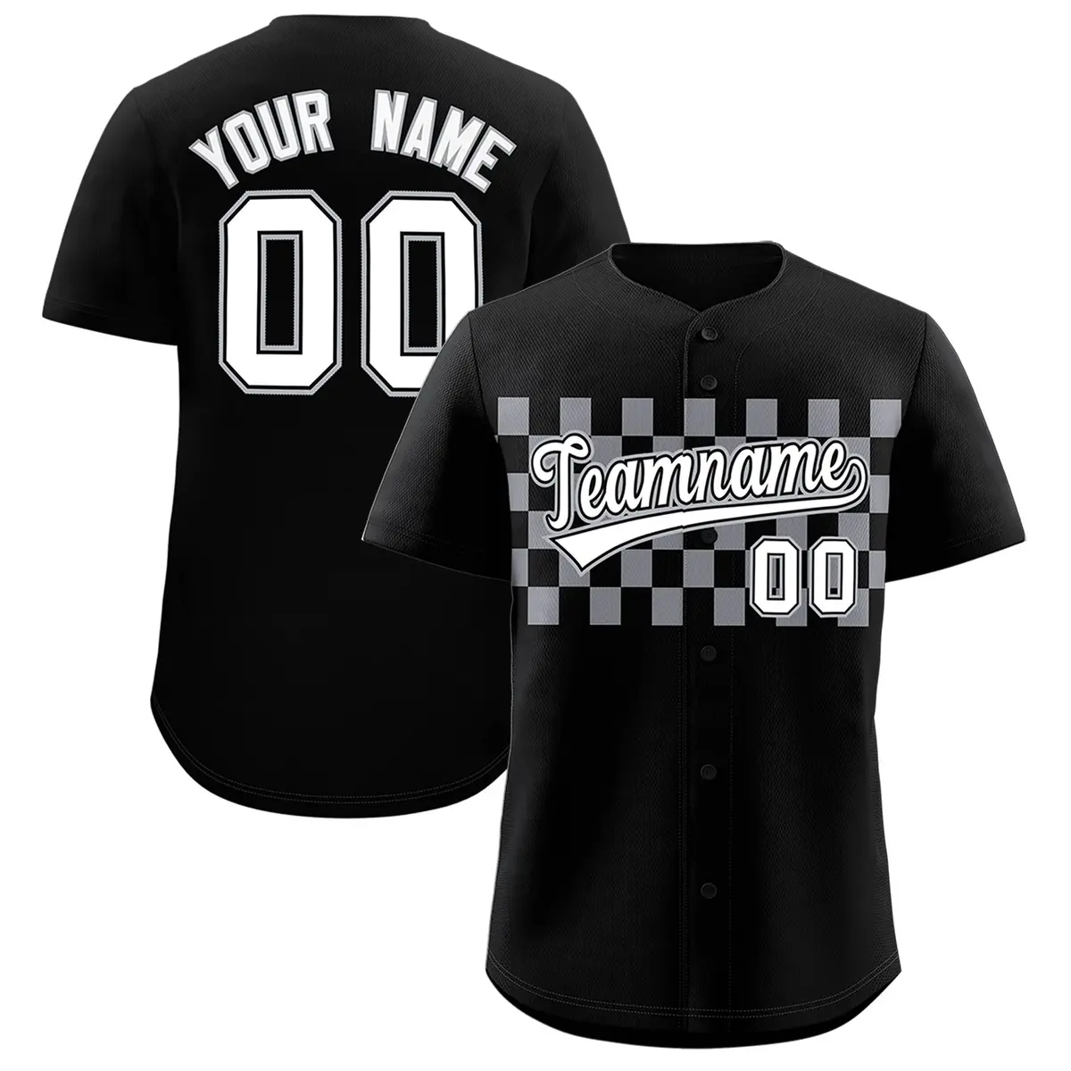 Black Gray Plaid Fashion Authentic Baseball Jersey