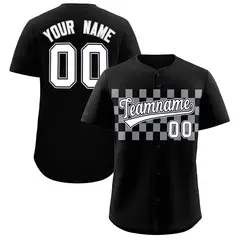 Black Gray Plaid Fashion Authentic Baseball Jersey