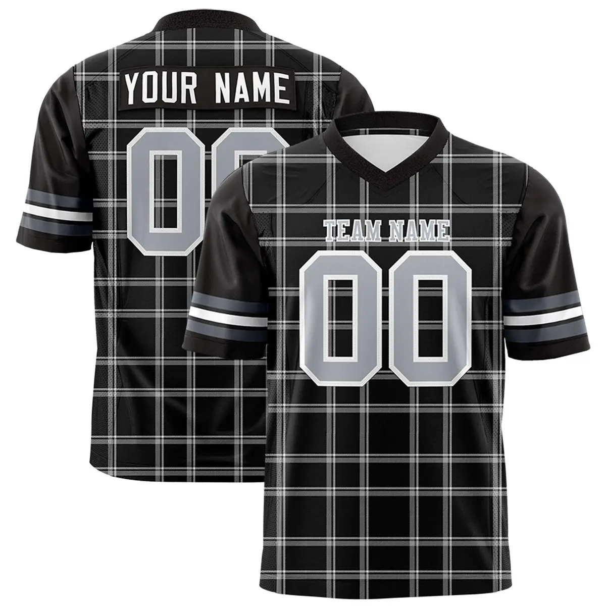 Black Gray Plaid Pattern Authentic Football Jersey