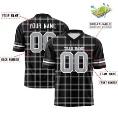 Black Gray Plaid Pattern Authentic Football Jersey 2
