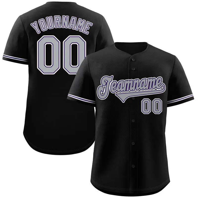 Black Gray-Purple Classic Style Baseball Jersey
