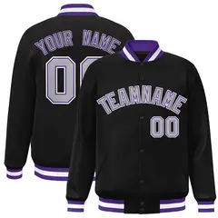 Black Gray-Purple Classic Varsity Full-Snap Letterman Jacket 1