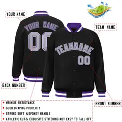 Black Gray-Purple Classic Varsity Full-Snap Letterman Jacket 2