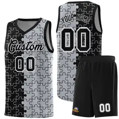 Black Gray Puzzle Pattern Splid Basketball Kits 1
