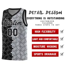Black Gray Puzzle Pattern Splid Basketball Kits 2
