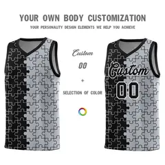 Black Gray Puzzle Pattern Splid Basketball Kits 3