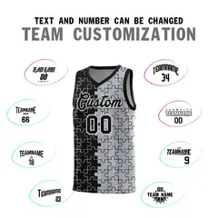 Black Gray Puzzle Pattern Splid Basketball Kits 4