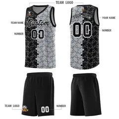 Black Gray Puzzle Pattern Splid Basketball Kits 5