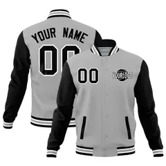Black Gray Raglan Sleeve Cotton Letterman Jacket 1