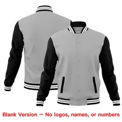 Black Gray Raglan Sleeve Cotton Letterman Jacket 6