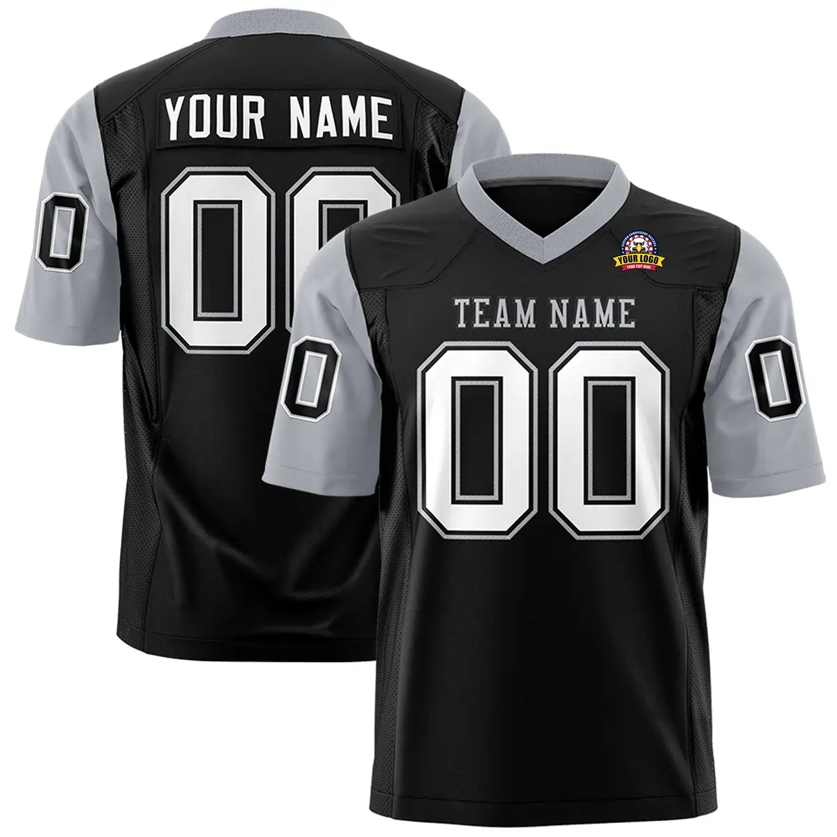 Black Gray Raglan Sleeves Authentic Football Jersey