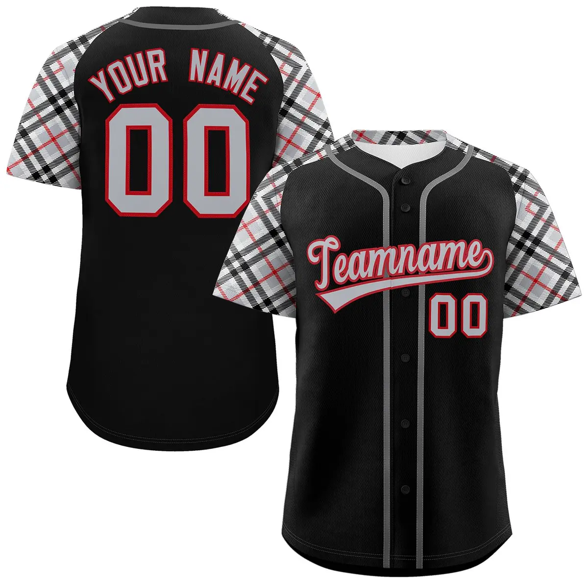 Black Gray-Red Raglan Sleeves Authentic Baseball Jersey