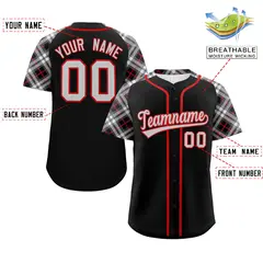 Black Gray-Red Raglan Sleeves Authentic Baseball Jersey 2