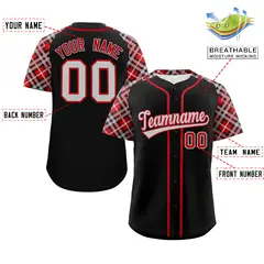 Black Gray-Red Raglan Sleeves Authentic Baseball Jersey 2