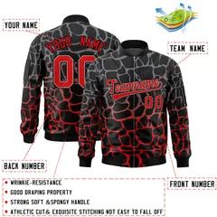 Black Gray-Red Spotted Varsity Full-Zip Letterman Bomber Jacket 2