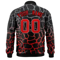 Black Gray-Red Spotted Varsity Full-Zip Letterman Bomber Jacket 4