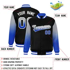 Black Gray-Royal Gradient Varsity Full-Snap Raglan Baseball Jacket 2