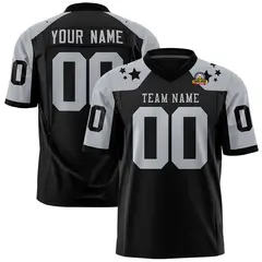 Black Gray Shoulder Star Pattern Flag Football Jersey