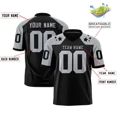 Black Gray Shoulder Star Pattern Flag Football Jersey 2