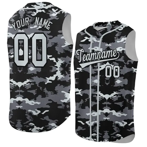 Black Gray Silver Camo Sleeveless Baseball Jersey