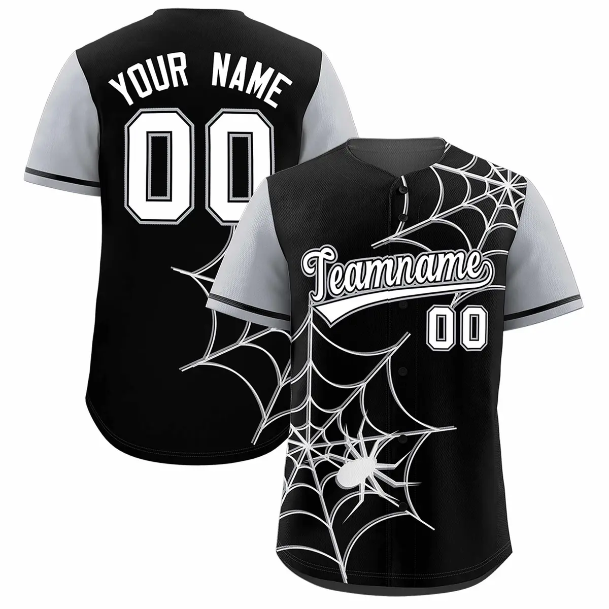 Black Gray Spider Web Raglan Authentic Baseball Jersey