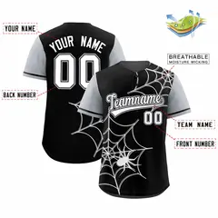 Black Gray Spider Web Raglan Authentic Baseball Jersey 2