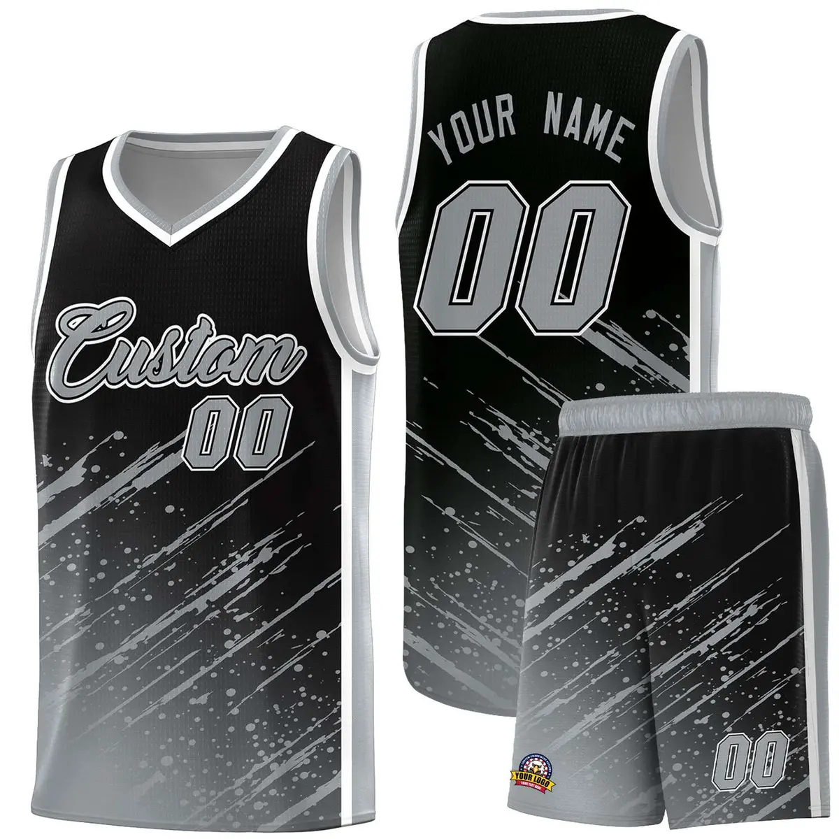 Black Gray Splash Basketball Uniforms for Practice