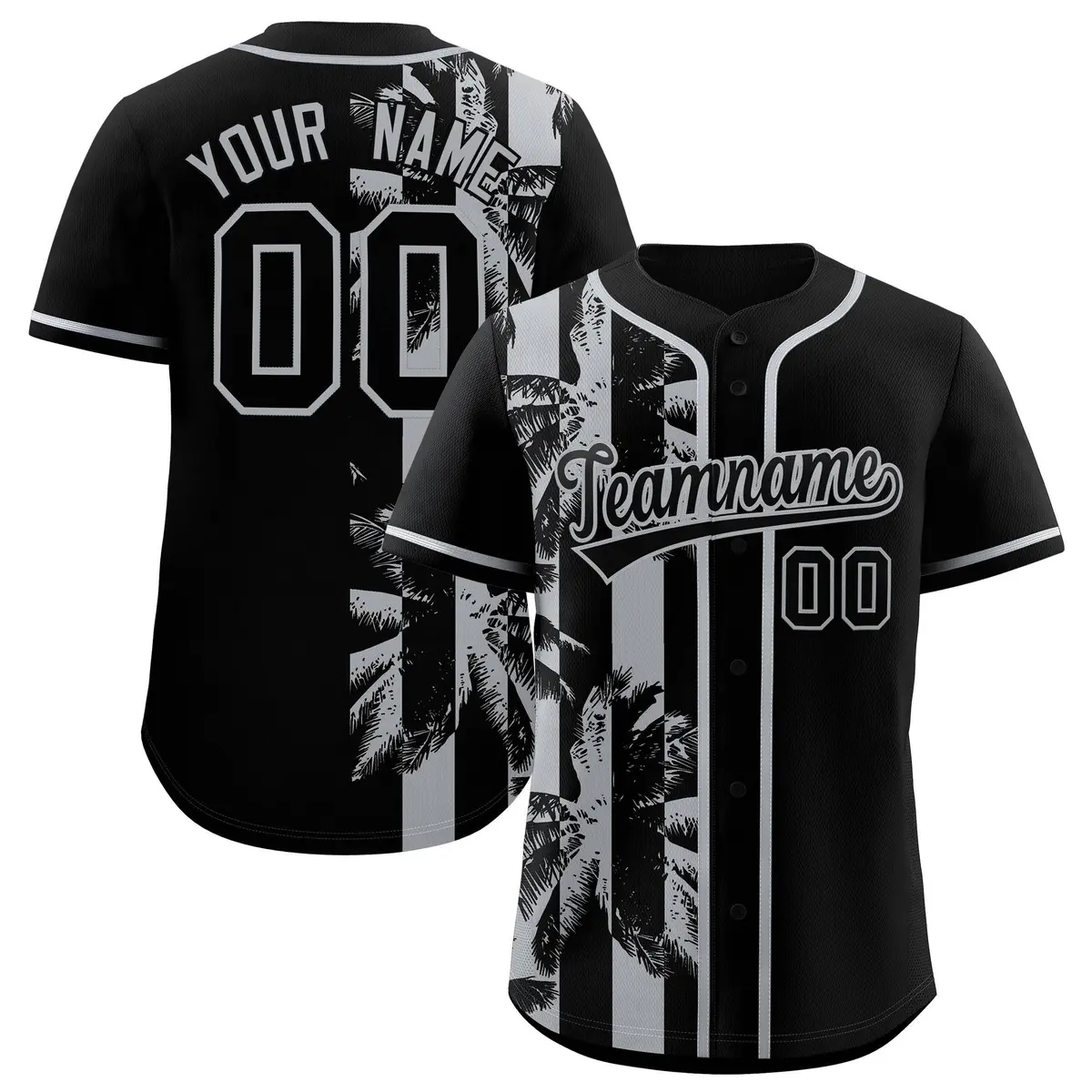 Black Gray Split Coconut Tree Design Baseball Jersey