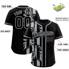 Black Gray Split Coconut Tree Design Baseball Jersey 2