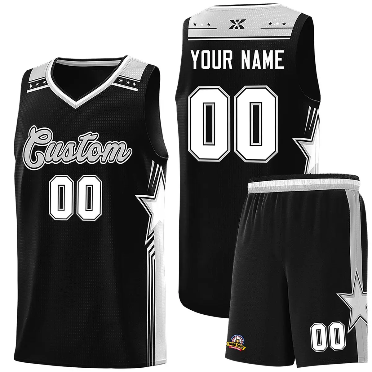 Black Gray Star Graffiti Pattern Basketball Jersey