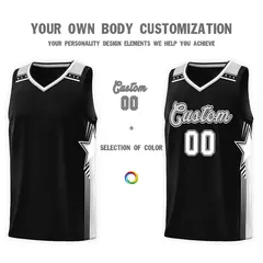 Black Gray Star Graffiti Pattern Basketball Jersey 3
