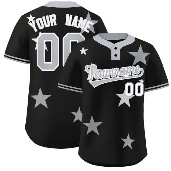 Black Gray Star Graffiti Two-Button Baseball Jersey