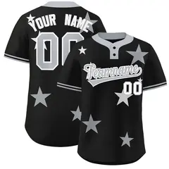 Black Gray Star Graffiti Two-Button Baseball Jersey 1