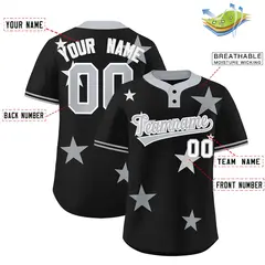 Black Gray Star Graffiti Two-Button Baseball Jersey 2