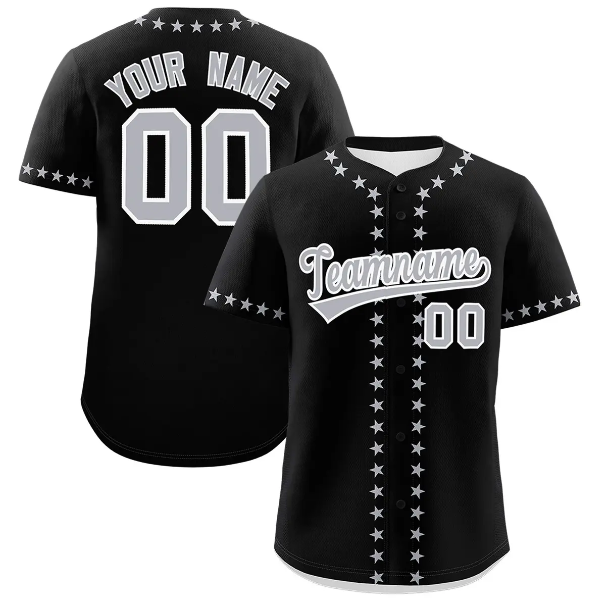 Black Gray Star Ribbing Authentic Baseball Jersey