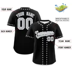 Black Gray Star Ribbing Authentic Baseball Jersey 2